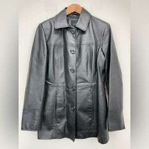 East 5th size Small Women’s Black Leather Button Up Coat Jacket